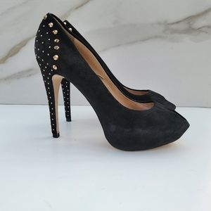 Zara | Black Suede Studded Stiletto peep toe platform Size 40